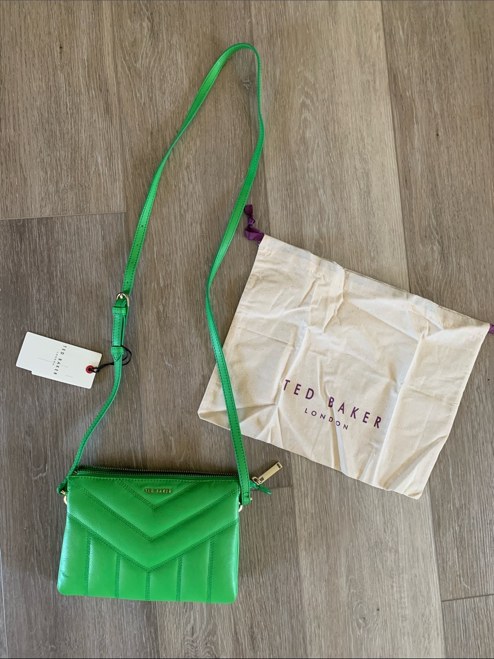 Ted Baker Ayasani Leather quilted puffer crossbody NWT Kelly Green